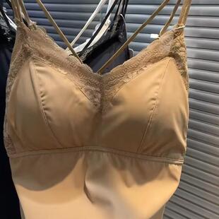 2025春夏新款 洋气欧货蕾丝拼接镂空吊带美背女一体杯轻奢冰丝背心