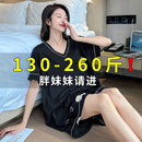 家居服套装 夏季 短裤 纯棉大码 加肥加大 睡衣女200斤胖mm宽松V领短袖