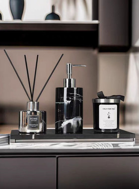 现代轻奢样板房卫生间摆件装饰香薰托盘卫浴套装水晶洗手液分装瓶