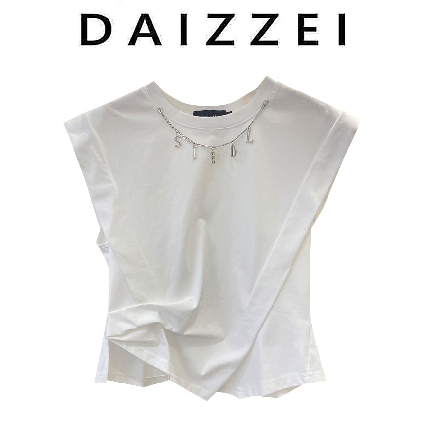 DAIZZEI~无袖上衣女夏季2025新款立体字母链子不规则宽松背心T恤