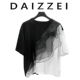 DAIZZEI T恤女网纱荷叶边上衣 高端气质撞色拼接棉短袖 25夏季 新款