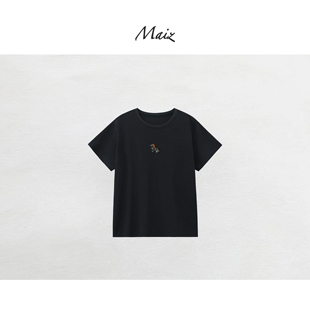 休闲百搭基础简约别致刺绣短袖 郑买买 新款 2026春季 T恤女 斑马T