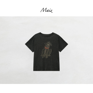 莱赛尔休闲百搭小众卡通短袖 郑买买 新款 2026春季 T恤女 蜡笔小狗