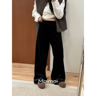韩系潮牌显瘦百搭基础丝绒休闲裤 郑买买 秋冬季 2025新款 女 夜天鹅