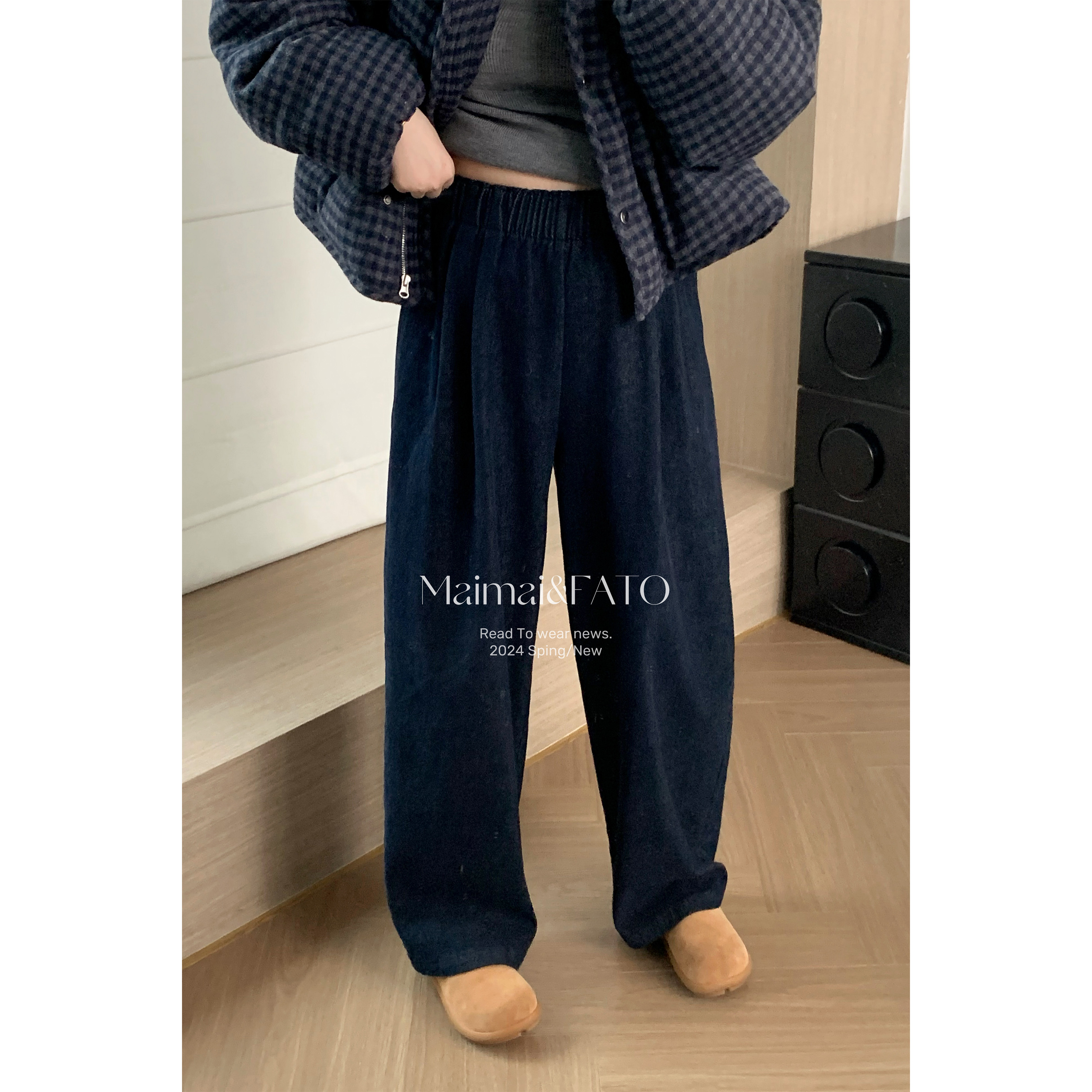 秋冬季小众加绒百搭宽松牛仔长裤