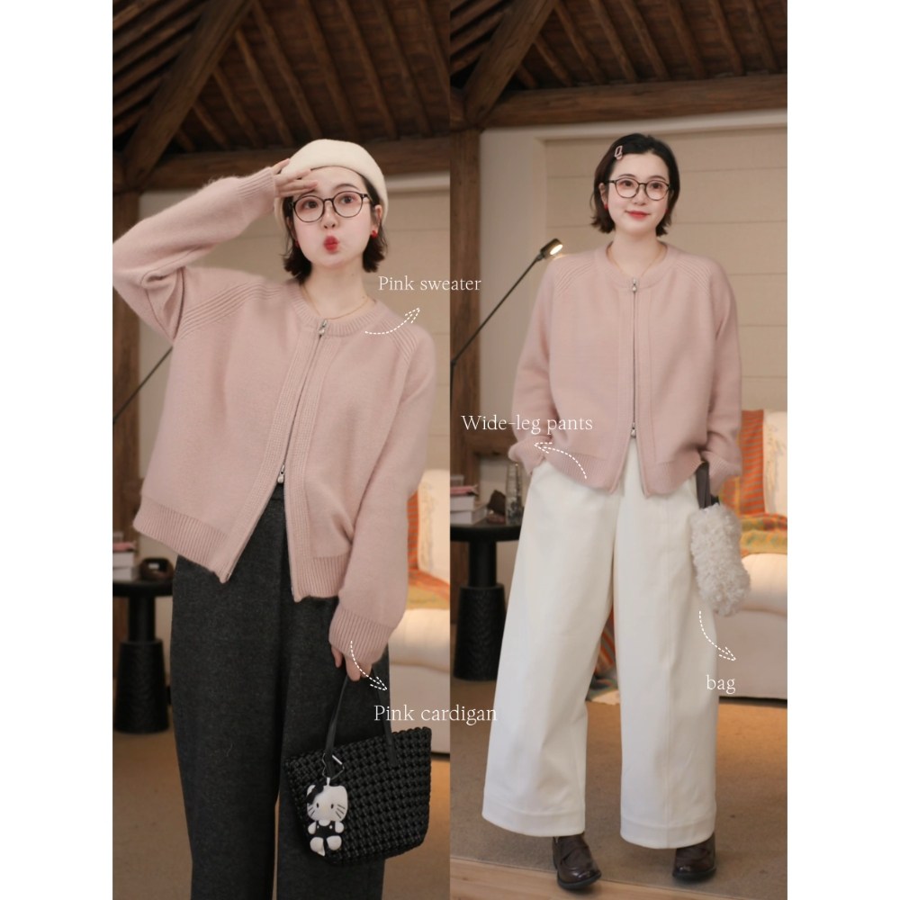 郑买买 粉雪绒绒 秋冬新款绵羊毛圆领简约百搭巨好看的内搭毛衣女