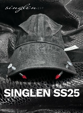 蛇年秀款SINGLEN ss25Made in China烟熏黑蟒血牙 重工蜡染鸭舌帽