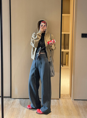 KOGIRL舒适秋季韩版ins休闲抽绳高腰卫裤宽松显瘦直筒垂感拖地裤