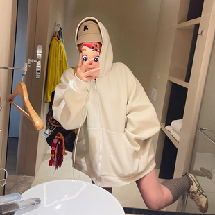 KOGIRL韩国东大门oversize廓形酷感宽松连帽卫衣休闲拉链外套女春