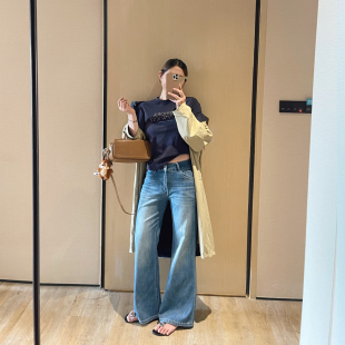 KOGIRL开骨包纱高腰显腿直显瘦修身提臀长腿牛仔裤微喇叭裤女春季