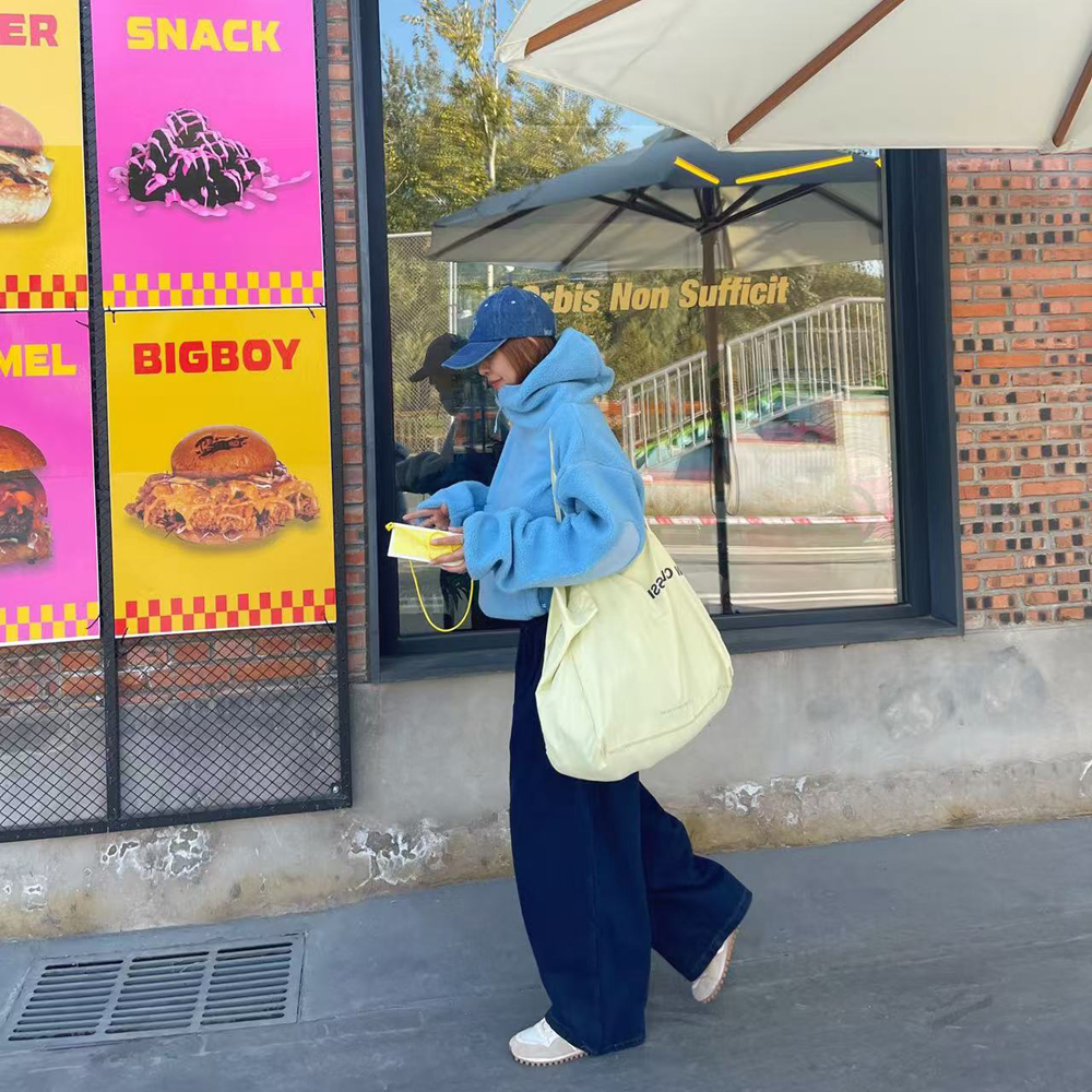 日系冬季羊羔毛连帽休闲卫衣女