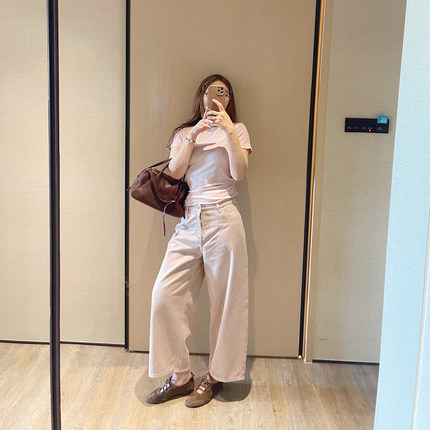 KOGIRL夏季薄款软棉韩系通勤高腰休闲九分直筒牛仔裤梨形阔腿裤女