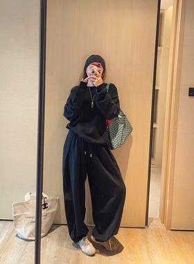 KOGIRL韩系东大门100棉休闲松弛感纯色大版廓形卫衣休闲裤套装女