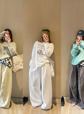 KOGIRL韩系博主风松弛感休闲简约高腰褶皱阔腿裤宽松显瘦舒适长裤