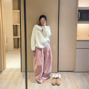 KOGIRL浣熊线羊毛保暖针织毛衣韩系东大门圆领简约慵懒风松弛上衣