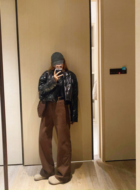 KOGIRL美拉德拉绒加厚直筒显瘦柔软高腰显瘦宽松休闲牛仔裤女长裤