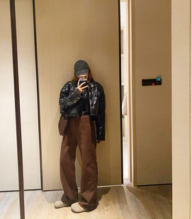 KOGIRL美拉德拉绒加厚直筒显瘦柔软高腰显瘦宽松休闲牛仔裤女长裤