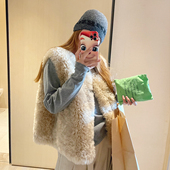 KOGIRL韩系东大门冬日环保皮草柔软质感单排扣休闲宽松时髦毛马甲