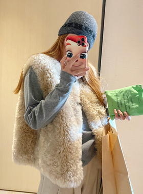 KOGIRL韩系东大门冬日环保皮草柔软质感单排扣休闲宽松时髦毛马甲