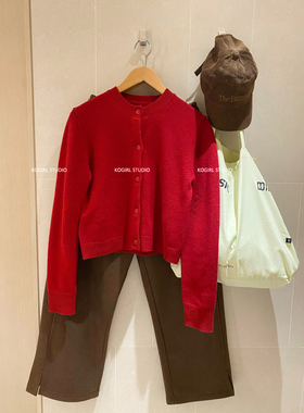 KOGIRL100%羊毛韩系正肩时髦廓形羊毛内搭毛衣开衫修身显瘦上衣女