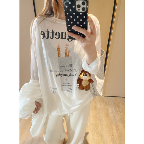 慵懒凉感法棍印花休闲防晒T恤女