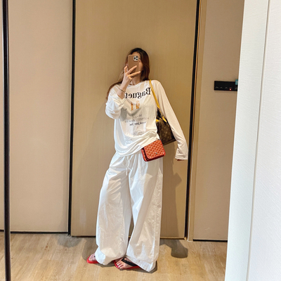 水洗全棉松弛感休闲阔腿舒适长裤