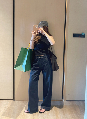 KOGIRL经典原色靛蓝H型剪裁直筒牛仔裤自然松弛质感显瘦长裤女春