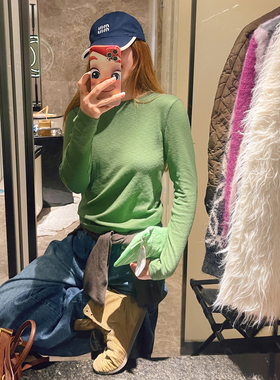 KOGIRL别致新款韩系圆领简约休闲显瘦纯色打底衫拼接舒适长袖上衣