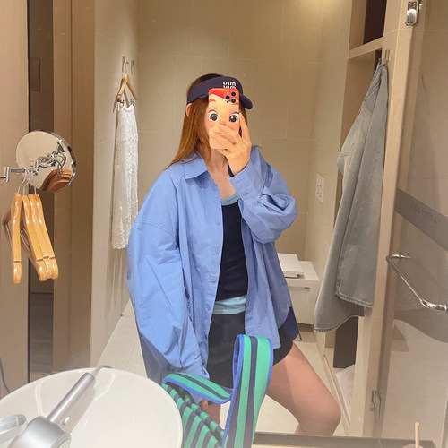 韩系博主茧型廓形休闲衬衫上衣女
