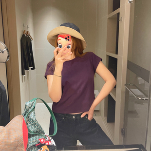 KOGIRL早春新韩版磨毛正肩显瘦R*OW风极简合身圆领短袖T恤上衣女