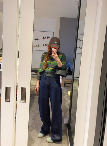 丹宁原色立体剪裁休闲阔腿牛仔裤