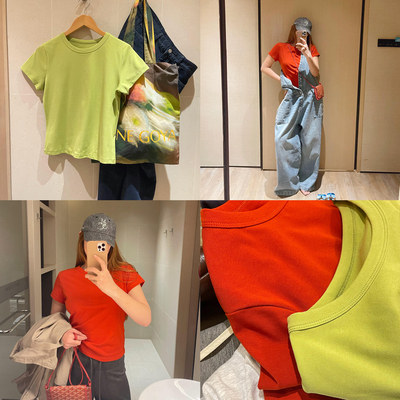 正肩别致显瘦多巴胺基础圆领T恤