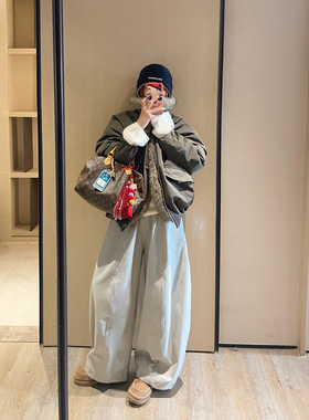 KOGIRL冬日加厚户外慵懒弧形休闲裤舒适保暖廓形显瘦梨形日系裤女