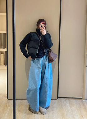 KOGIRL韩系东大门厚款简约ins风松紧腰弹力弧形休闲裤梨形日系裤