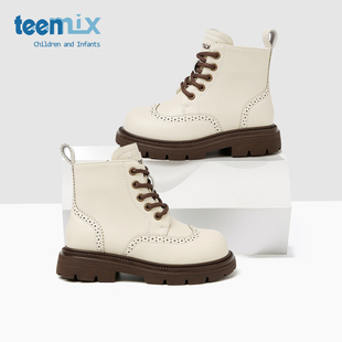 天美意童鞋2026年秋冬新款女童马丁靴时尚百搭短靴女童复古皮靴子