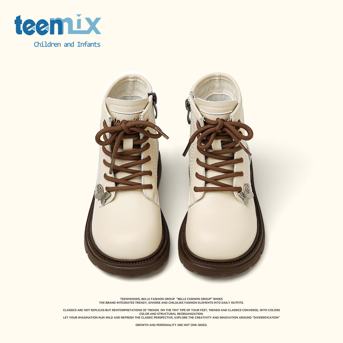 天美意童鞋2025秋冬新款女童英伦风复古短靴女宝宝百搭皮靴马丁靴