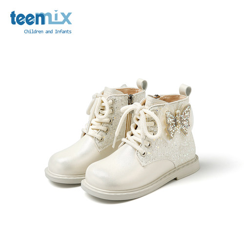 teenmix童鞋2025年秋季新款女宝软底蝴蝶结马丁靴女孩百搭公主靴