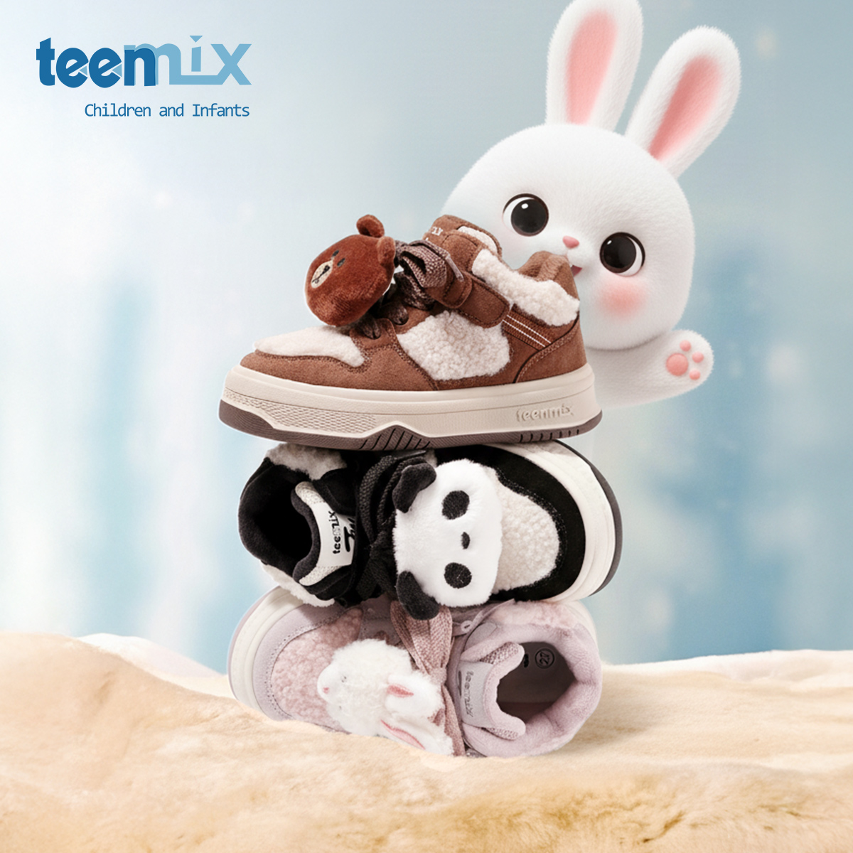 天美意儿童二棉鞋2025冬季新款女童高帮保暖鞋女宝宝孩子运动鞋