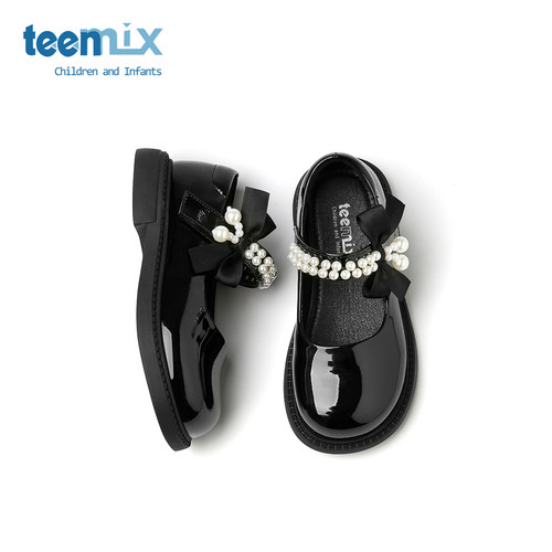 天美意童鞋2025春秋新款小女孩单鞋女宝公主鞋软底女童黑色小皮鞋