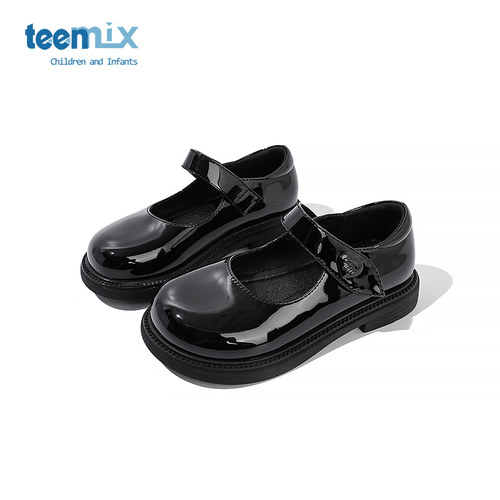 天美意teenmix童鞋女童黑色小皮鞋2025春夏新款女宝宝软底公主鞋