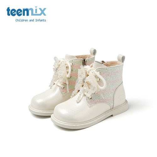 teenmix童鞋2025秋季新款女童蝴蝶结公主靴小女孩百搭时尚马丁靴