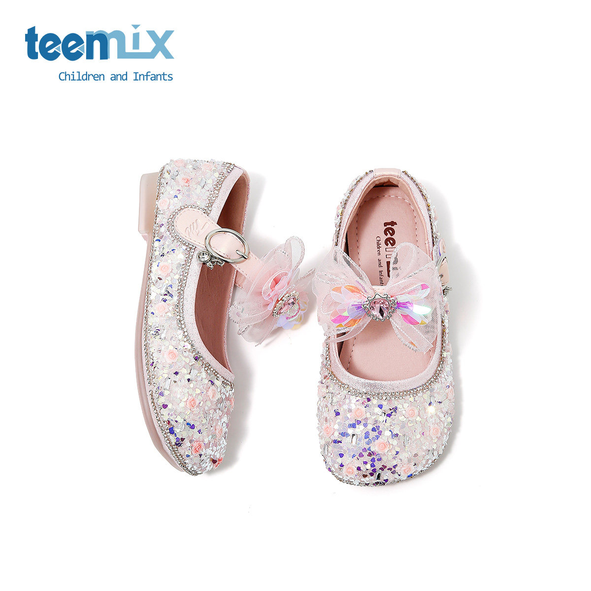 天美意儿童鞋2026春秋新款小皮鞋水晶鞋小女孩女童礼服软底公主鞋