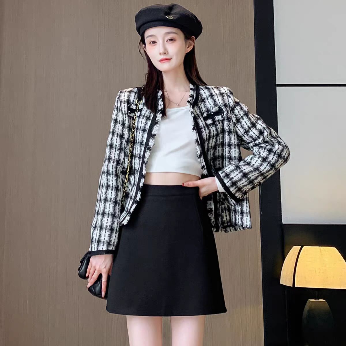 La Vague 高腰纯色简约A字短裙