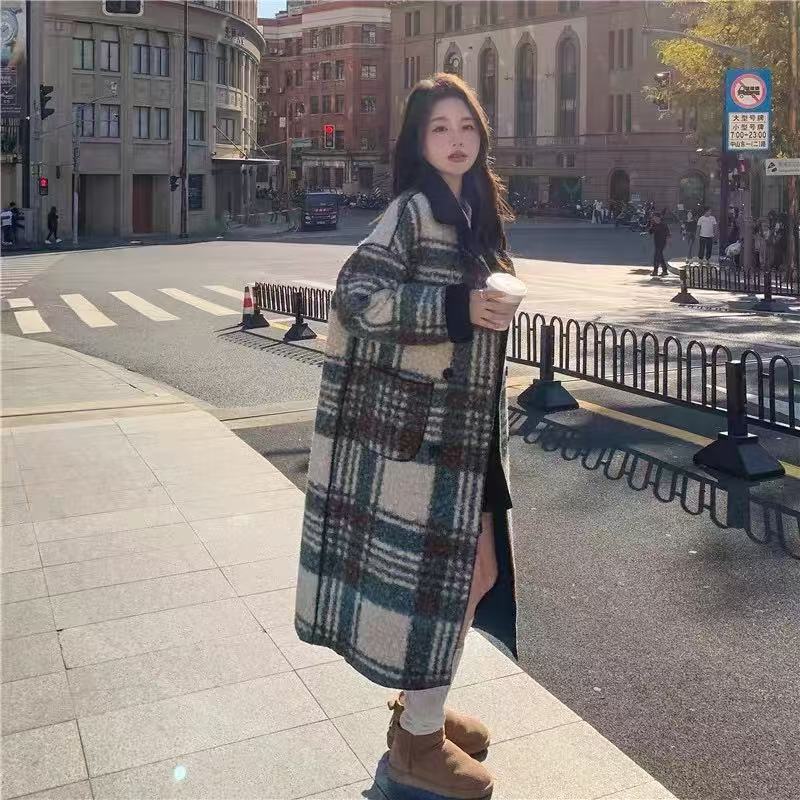 La Vague 设计感两面穿格子毛呢外套