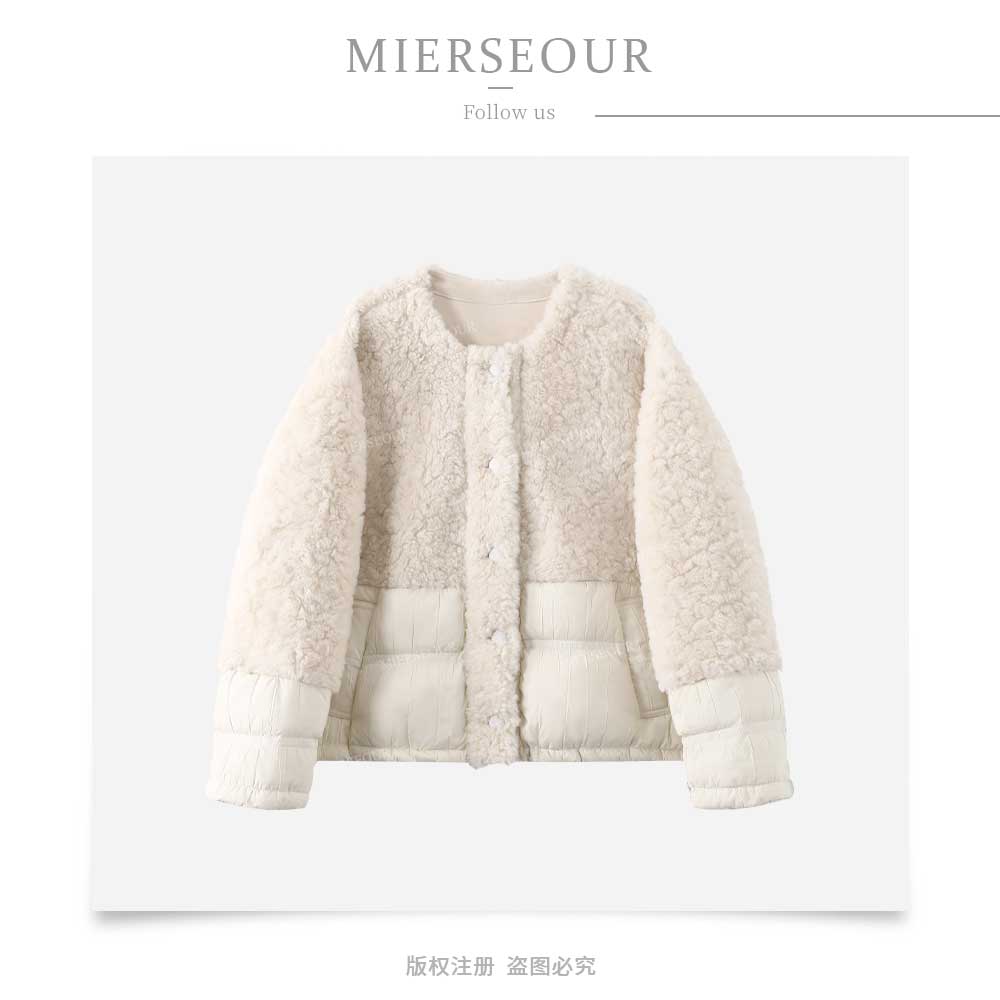 圆领羔毛拼接羽绒短款外套LAW50010