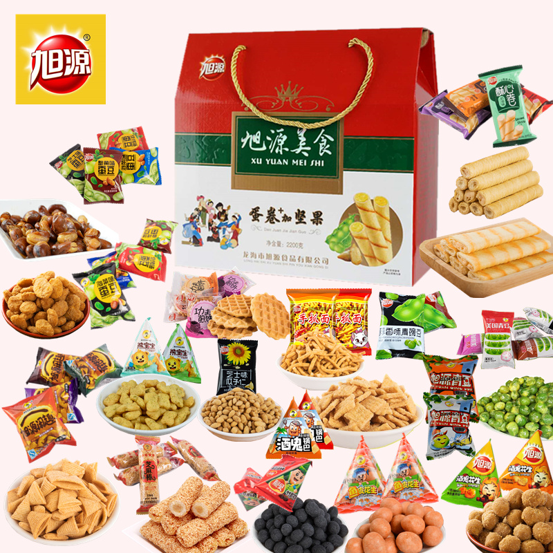 旭源食品礼盒大包装2200g 坚果鸡蛋卷休闲办公室网红零食厂家直销