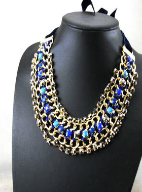 欧美时尚流行质感夸张彩带毛衣链