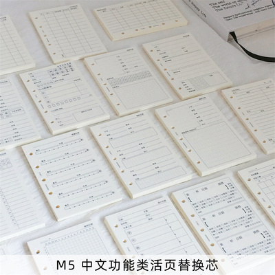 M5手帐本5孔活页纸替芯追剧读书减肥探店睡眠财务中文内页67mm宽