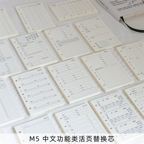 M5手帐本5孔活页纸替芯追剧读书减肥探店睡眠财务中文内页67mm宽