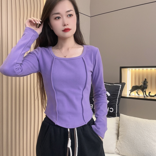 时尚修身短款显瘦德绒打底衫女秋冬内搭长袖T恤双面磨毛百搭上衣